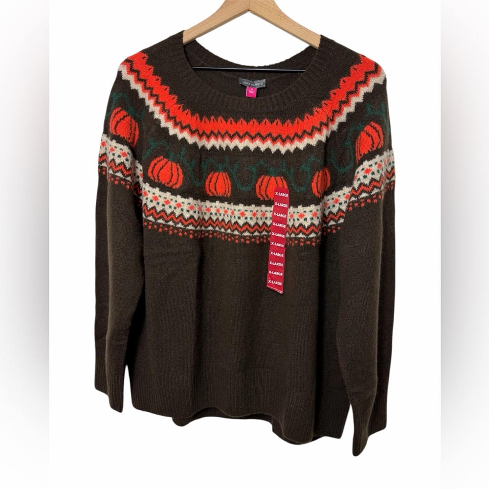 Vince Camuto Brown and Orange Women Sweater with Pumpkin Design XL BRAND NEW